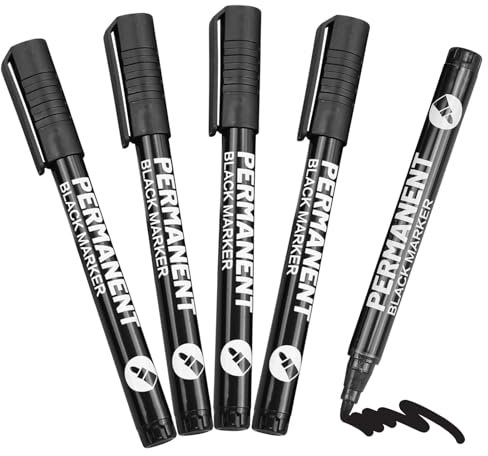 Anwangda Acrylstifte Schwarz, 5 Stück Permanent Marker Schwarz Steine Zeichenstifte, Wasserfest Acrylic Paint Marker für Felsmalerei Keramik Holz Glas Metall Leinwand, DIY Zeichnung Stifte