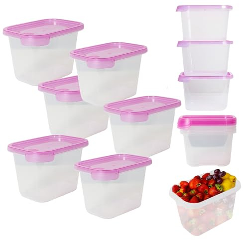 Mypicompany Frischhaltedosen mit Deckel – 6-teiliges Set je 1000 ml pro Dose, BPA-frei, luftdicht, stapelbar, mikrowellen- & spülmaschinengeeignet, transparente Gefrierdosen mit rosa Deckel