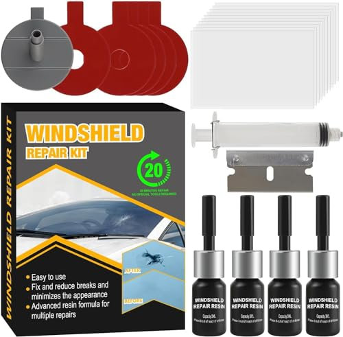 tuncate Windshield Repair Kit with Pressure Syringes, for Repair Half-Moon Cracks, Cobwebs, Star-Shaped Damage, Long Line Crack
