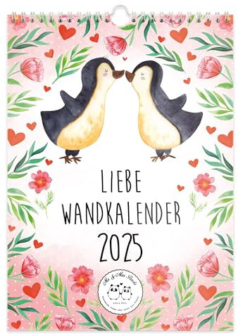 Mr. & Mrs. Panda A4 Wandkalender 2025 Liebe Collection - Geschenk, Terminplaner, Küchenkalender, Jahrestag, Jahreskalender, Ehemann, Partner,