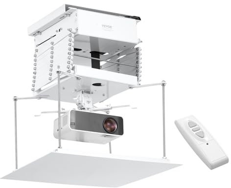 VEVOR Support Plafond pour Vidéoprojecteur à Hauteur Réglable de 1,5 m, Élévateur de Projecteur Motorisé, avec Télécommande et Commande Filaire, pour Films, Maison, Bureau, Scène, Studio, Blanc