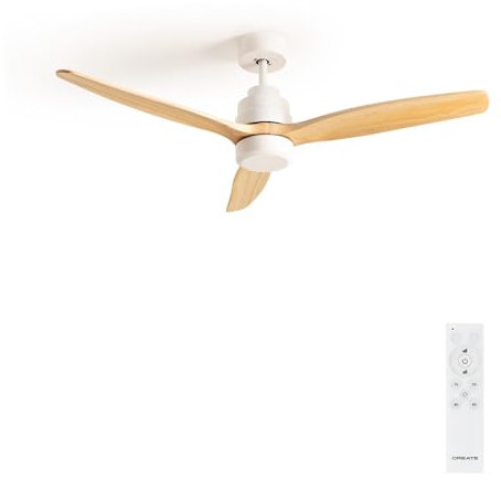 CREATE / WINDSTYLANCE SPECIAL EDITION/Ventilador de techo con luz blanco madera natural con mando / 40W, Silencioso, Ø132 cm, 6 velocidades, temporizador, verano-invierno, doble altura