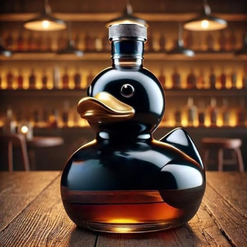 Lustige Whisky-Entenflasche, 10 Oz gravierte Whiskygläser, Rotwein-Dekanter, niedliche Mini-Kreativ-Enten-Weinflasche, Weinkaraffe, Whisky-Probiergläser, Entengeschenke for Whisky-Liebhaber(A)