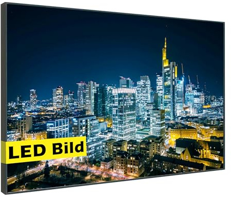 Generisch Leuchtbild I Frankfurt am Main Skyline I LED Wandbild I Leuchtende Leinwand mit Rahmen - Made in Germany (Frankfurt am Main Skyline, 75x50 cm, Rahmen: Weiß Matt)