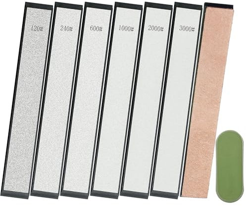 Lehwoik Diamant Schleifstein, 6 Stück Diamant Schleifstein Kochmesser Schleif Set mit Basis – 120#, 240#, 600#, 1000#, 2000#, 3000# für fest abgewinkeltes Messerschärfer Profi + 1 Leder