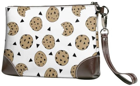 ANABPRMA Schwarze Leder-Clutch mit Handgelenk, stilvoll, langlebig und wasserdicht, für Damen, Cookies Food Chip Kekse, Einheitsgröße