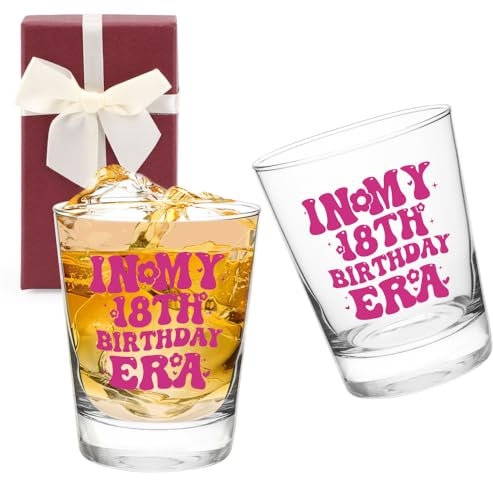 WALLFID 18th Birthday Gift for Her, 30th Birthday Glass Shot Glasses, Pink 18 Year Old Decoration for Girl Women, Party Favors, Personalised Gift for Daughter Sister Friend