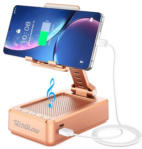 TechGlow Gifts for Men Women Foldable Cellphone Stand with Bluetooth Speaker and Power Bank Birthday Gift Idea for Mom Dad Cool Gadget Tech Gifts-Rose Gold