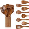 comfoyar Teak Wooden Spoons for Cooking, 9 Pieces Kitchen Cooking Utensils Set with Holder and Ladle, Heat Resistant Kitchen Cookware for Nonstick Pan