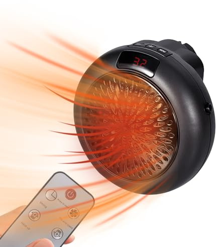 Radiateur Soufflant Électrique Portable Céramique, 900W Chauffage Enfichable, Mini Maison Radiateur Mural Machine avec Affichage Numérique LED Intelligent pour Bain, Chambre, Maison (Noir)