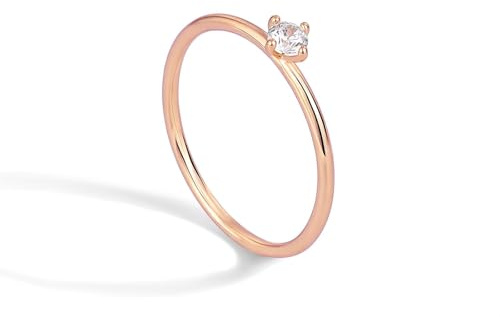 Tolldek 14 Karat Rotgold 585 Eheringe, Solitär Klassiker 4 Klaue Hochzeitsband mit Moissanit Rundschliff Weiß, 14K Rosegold Freundschaftsringe Echt Schmuck, Gr.61 (19.4)
