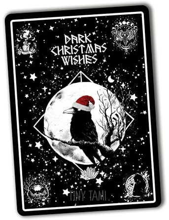 TinyTami Gothic Weihnachtskarte mit Krähe und Mond Dark Christmas wishes samtige Oberfläche 10x15 cm Rabe im Mondlicht Postkarte