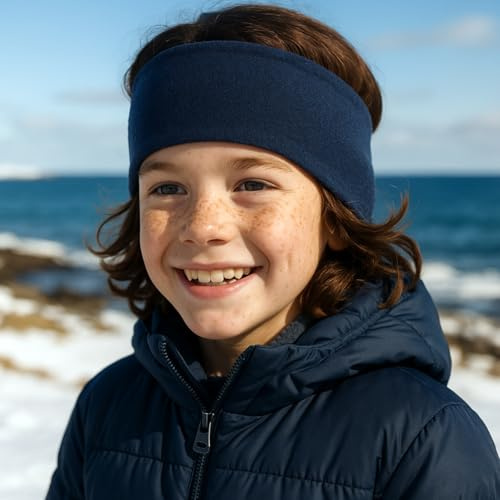 Wollhuhn ÖKO Kinder/Jungen/Mädchen Warmes Stirnband/Haarband Zweilagig Fleece Viele Farben 20250810 (Dunkelblau Sportfleece, Einheitsgröße)