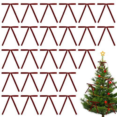 30Pcs 1cm Burgundy Bows, Christmas Tree Decorations, Rustic Crafts Gift Bows, Velvet Ribbon Bows for Wreaths, Gift Wrapping and Fireplace Decor, Burgundy Christmas Decor