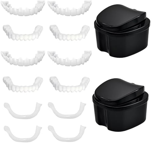 MENUY Zahnprothesen Box Set - 2 Stück Prothesendose mit Sieb & 4 Paar Zähne Zum Aufstecken, Ideal für Zahnspangendose und Zahnersatz, Für Reise & Alltag