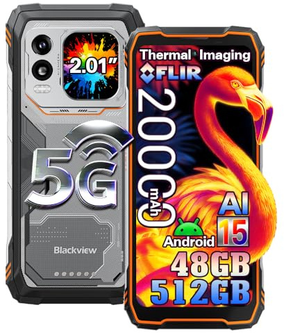 Blackview Xplore 1 Pro 5G Rugged Smartphone Termocamera, 48GB+512GB/2TB Android 15 Telefono Robusto 20000mAh, 64MP+50MP AI Camera, 6.78 FHD+ Doppio Display, IP68/IP69K/4G/NFC/OTG/GPS/FM, Arancio