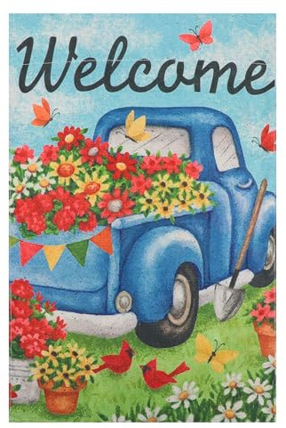 MAGICLULU Willkommens Gartenflagge Frühlingsbanner Lkw Blumenflagge Doppelseitig Bedruckt Wetterfest Gartendekoration für Terrasse Veranda und Garten