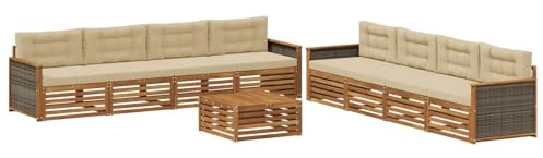vidaXL Outdoor-Sofagarnitur mit Kissen 9 pcs Natur und Beige, Garten Lounge Set, modernes Akazienholz Sofa, wetterfeste Möbel, Bequeme Terrassen Sitzgelegenheit