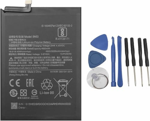 Batteria BN53 compatibile con Xiaomi Redmi Note 9 Pro 9S 10 Pro 5G | (5020 mAh) comprende Kit Attrezzi - Adatta per M2003J6B2G M2003J6A1G. Capacità Originale