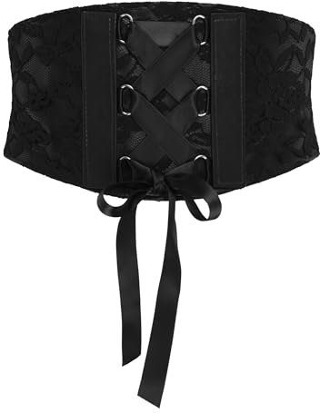 BlackButterfly Wide Corset Waspie Elastic Lace Belt (Black, L)