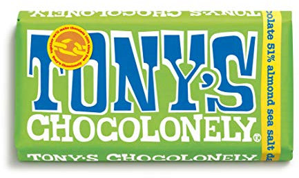 Tony's Chocolonely Dark Almond Sea Salt Chocolate Bar - 180g Belgian Fairtrade Chocolate, Gift, 51% Cocoa, Vegan
