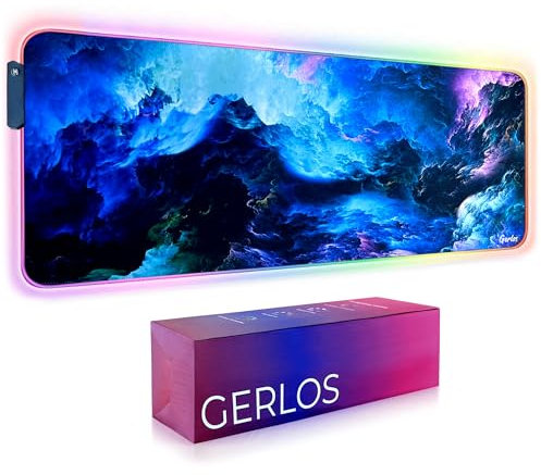 Gerlos RGB Large Gaming Mouse Pad, Extended Soft LED Mouse Pad, Non-Slip Rubber Base, Water Resist Keyboard Pad, Gaming Mousepad 31.5×11.8 inches