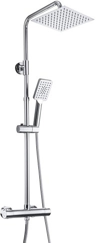 Görbach Columna Ducha con Grifo Termostático Set Ducha Acero INOX 304 con Mezclador Termostático Sistema Ducha con Ducha Mano y Cuadrada Lluvia Cromo 30 * 30cm
