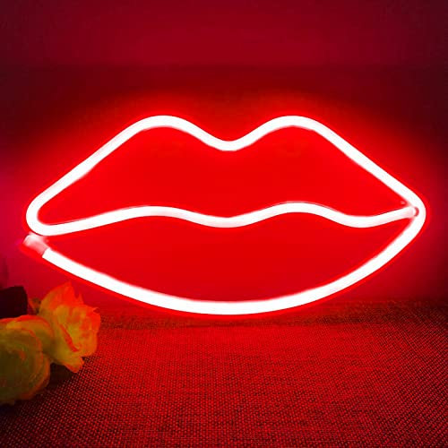 Taeku Neonlicht 3D Wanddeko Lampe Neon Signs Dekoration LED Beleuchtung Nachtlichter für Bedroom Beleuchtung Party Kinder Mädchen Zimmer (Lippen Rot)