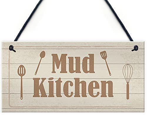 RED OCEAN Rustic Mud Kitchen Sign Hanging Garden Playroom House Sign Daughter Son Gift