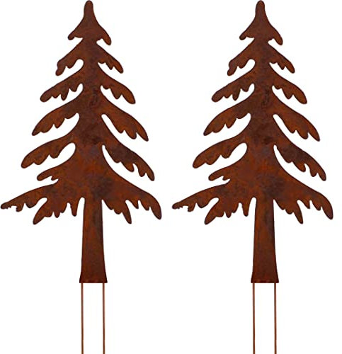 ALEMIN Rostiges Tannenbäume 2 Stück Weihnachtsdeko Draußen Weihnachtsbaum Rost Gartenstecker Gartendeko Rost Deko Baumstecker, Metall