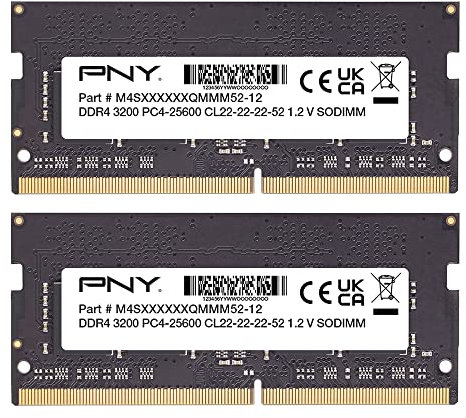 PNY Performance 16GB (2x8GB) DDR4 DRAM 3200MHz (PC4-25600) CL22 (compatibile con 2933 MHz, 2666 MHz, 2400 MHz o 2133 MHz) 1,2 V notebook/laptop (SODIMM) kit di memoria per computer – MN16GK2D43200-TB