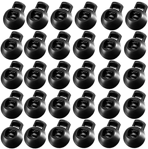 J.CARP 30Pcs Ball Shape Plastic Cord Locks End Spring Toggle Stopper, Single Hole Elastic Cord Adjuster, Suit for Hat Straps, Drawstrings, Bags, Shoelaces, Clothing, Paracord, and more