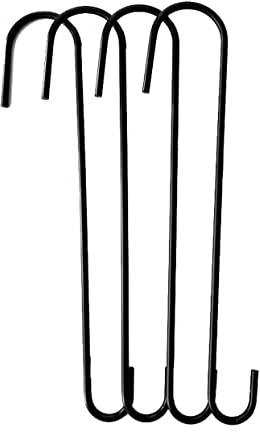 Tetra-Teknica YH-027 12-Inch Steel Extension S Hook for Plants, Bird Feeders, Lanterns, Powder Coated Black, 4-Pack