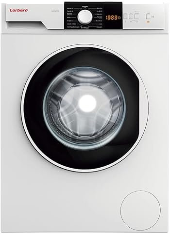 Corberó CLAV22712 Lavadora Gama Plus Carga Frontal, 7 Kgr, 1200 Rpm, Display LED, Color Blanco, 15 P., Inicio Diferido, Programa Antialérgico, ECOlógic, Lavado Rápido, Puerta Negra, E. Energética D