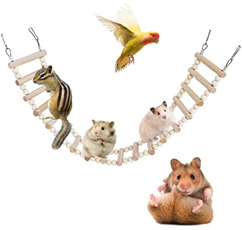 Rat Ladder Bridge Toy, Rat Climbing Toys, Natural Wooden Hamster Ladder Bridge Toy, Cage Accessories for Bird Parrots Parakeets Hamster Cockatiels Sugar Gliders - 18 Steps - 25.98 x 3.14 Inch