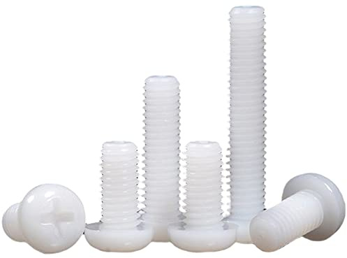 50 tornillos de cabeza redonda de plástico de nailon blanco M8 x 15 mm, para piezas mecánicas, accesorios, sujetadores, gabinetes de fabricación de moldes.