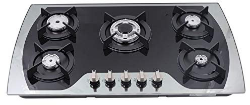 Cocina de gas natural LPG/Gas natural, 5 fuegos, estufa de gas natural, con boquilla, 5 llamas, placa de gas, placa de gas empotrable para gas natural, 900 x 510 mm (3,0 + 2,75 + 1,75 + 1,75 + 1,0 KW)
