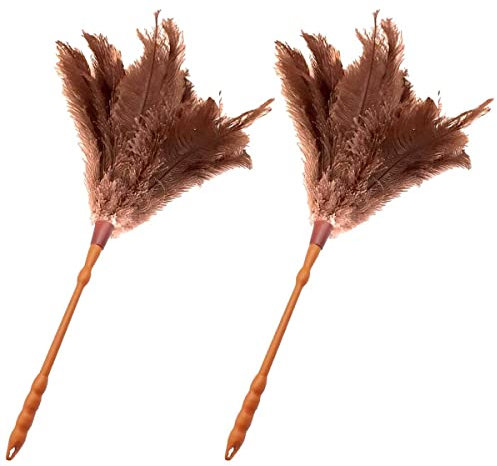 AC – Pack de 2 plumeros de Avestruz Maxi Torneado - Fabricado en Resistente Plástico - Mango Torneado - Ligero y Duradero - Plumas Suaves, Lavable, Limpieza de Polvo - 60 cm de Longitud - Color Marrón