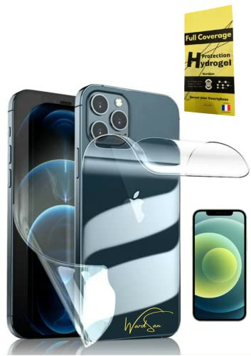 WardSan [ 2 Pièces Pour iPhone 12 6.1 Film de Protection écran Hydrogel 3D Avant et Arriere | protection intégrale | Transparente invisible | Compatible coques, TPU souple | Protecteur vitre