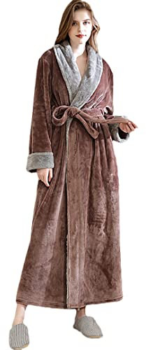 Männer und Frauen Warm Waschlappen Extra Lang Bademantel Winter Plaid Robe Frauen Kaffee L, Frauen Kaffee, 42