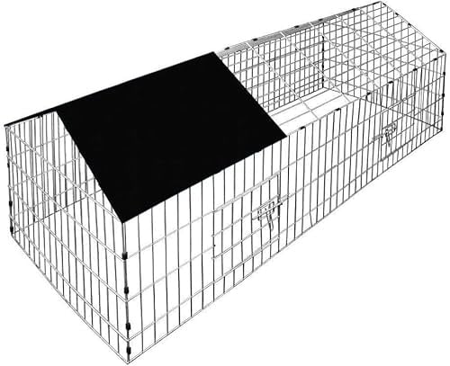 FEFE® Rabbit Run Playpen Rectangular with Pitched Roof 5 Ft 10 In Long x 2 Ft 5 In Wide with Protective Cover Pet Animal Play Pen Guinea Pig Pen, Dog Puppy Cage Ferret Play Pen