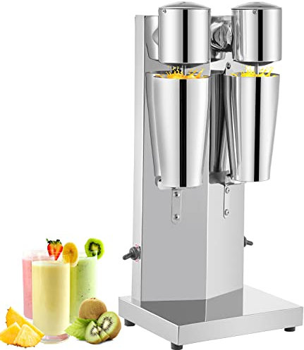 VEVOR Máquina para Hacer Batidos de Dos Vasos 800 mL, Batidora Eléctrica Mezclador Bebidas Dos Velocidades, Batidora Helados y Batidos de Acero inoxidable, Batidora con Velocidad del Motor 18000 r/min