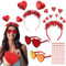 HOWAF 2 Herz Haarreif Rot Amor Haarreif Glitzer Herz Haarband Valentinstag Hair Hoop, 2 Herz Brille Herz Sonnenbrille Herzen Aufkleber, Amor Kostüm Valentinstag Fasching Kostüm Karneval Party Costume