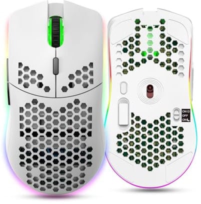 Wireless Gaming Mouse, 2.4G Hollow Computer Mouse, Adjustable 4 Levels DPI, Hollow Design (White)