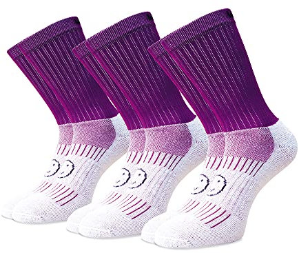 WackySox 3 por 2 pares de calcetines hasta la pantorrilla para hombres y mujeres, calcetines para caminar, deportes, fitness, gimnasio, ciclismo, correr, Morado (, M