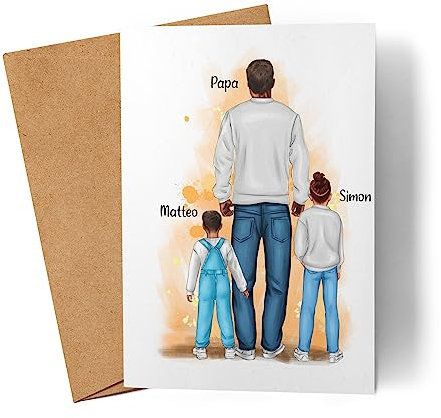 Kiddle-Design Vatertagskarte Personalisiert Grußkarte Namen | Für Papa Vater zum Geburtstag als Geburtstagskarte | 2 Kinder