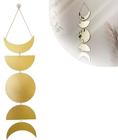 EBbels Mondphase Spiegel Wandspiegel, Acryl Wandbehang Spiegel, Boho Wand Hängende Dekoration, Innen ästhetische Spiegel Dekorationen Für Wohnzimmer Mond (Gold)