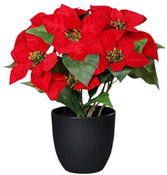 Spetebo Poinsettia artificial en maceta – 40 cm – Flor artificial Poinsettia en réplica realista – Flor de Navidad decorativa planta de seda artificial de invierno con flores aterciopeladas