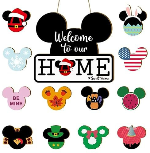 Qweryboo Austauschbares Willkommensschild für Haustür, austauschbares Welcome to Our Home Schilder, Bauernhaus, Veranda, Plaketten, Einweihungsgeschenk für Urlaub, Weihnachten, Valentinstag,