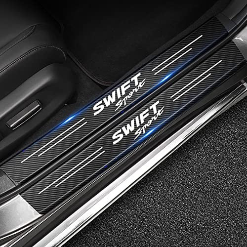 Symilov 4 Stück Auto Kohlefaser Einstiegsleisten Schutz Für Suz-uki Swift Sport 3 4 MK1 MK2 MK3 MK4 MK5 MK6 MK7 MK8 Tuning Zubehör mit Logo Türschwelle Anti Kratz Aufkleber Schutzstreifen,Black